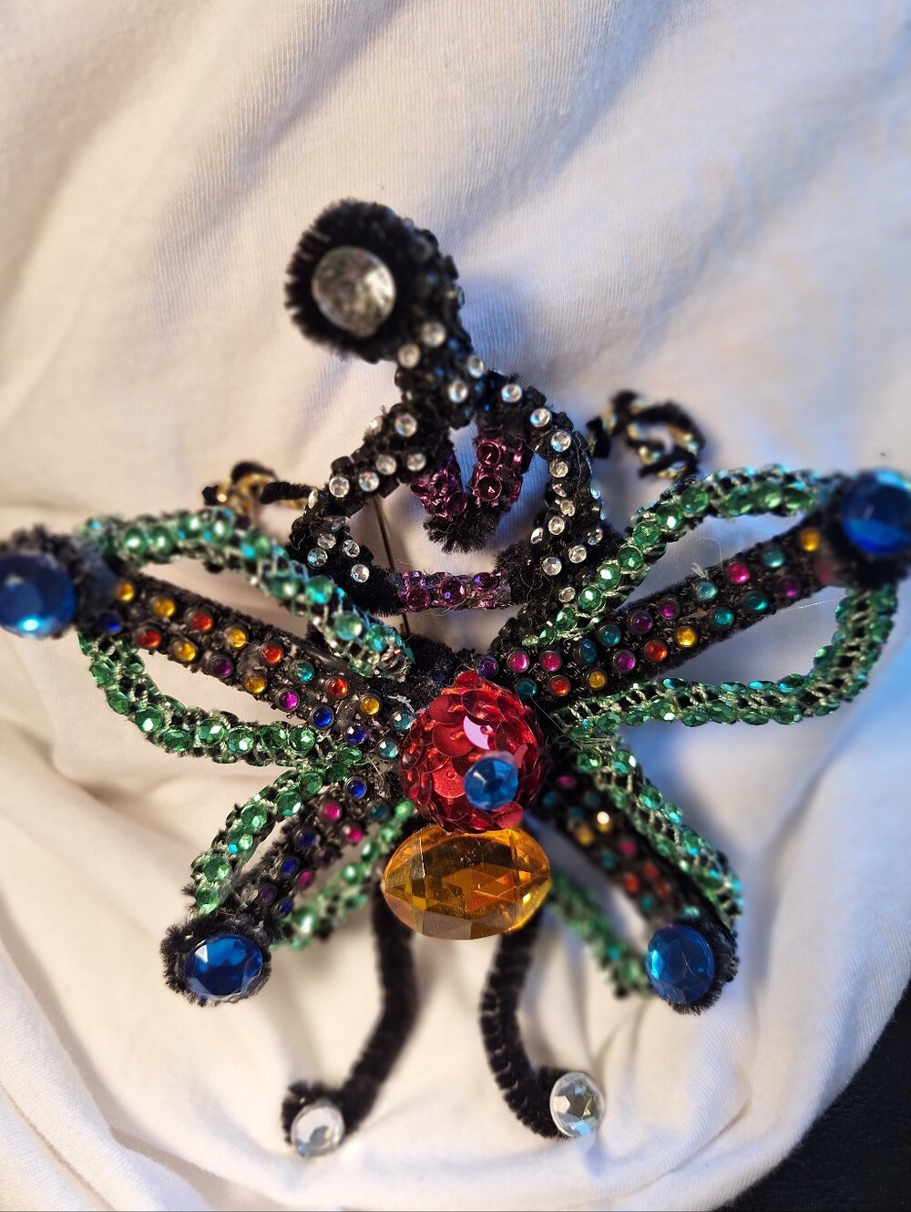 Multicolor Crystal Spider Brooch - Vibrant Gem Accents Coastal Bohemian TEACHER